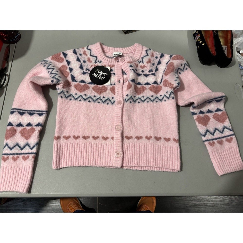 NWT Planet Heart Pink Hearts M Cardigan